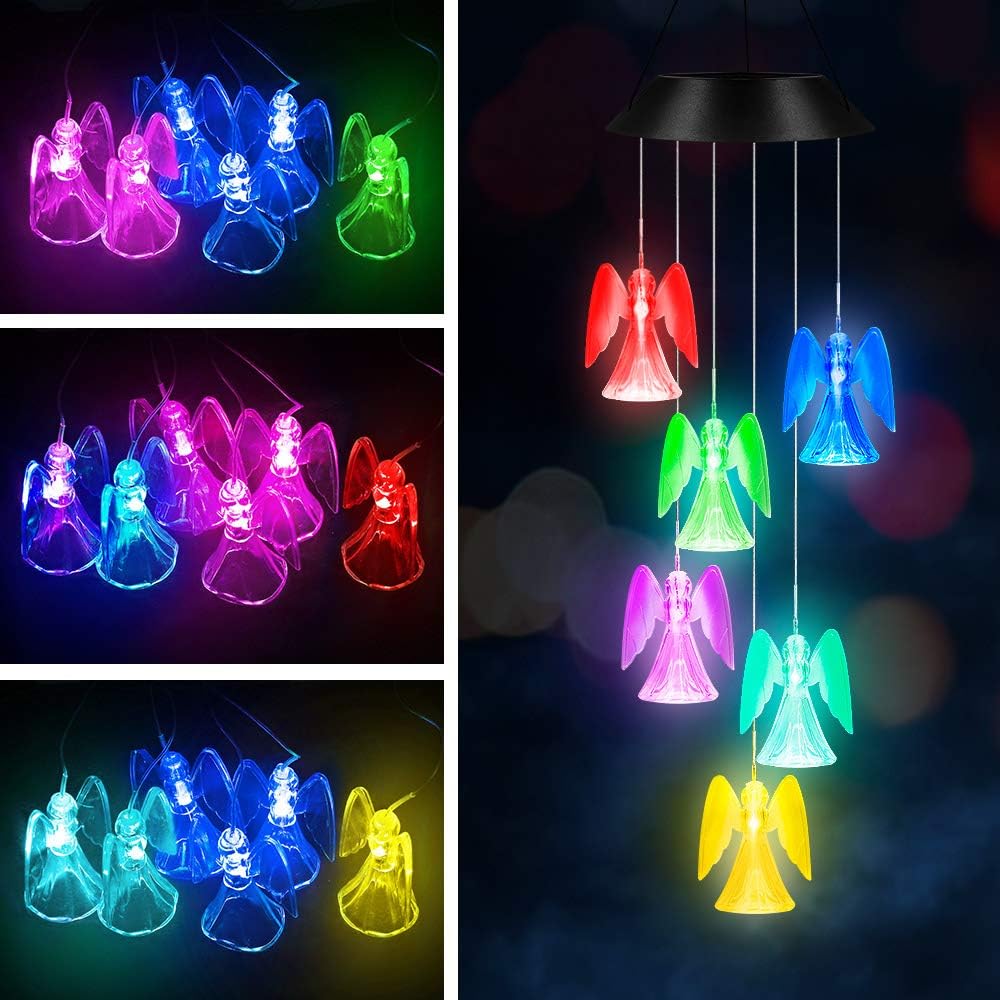 AceList Solar Waterproof Romantic Angle LED Wind Chime for Outdoor Decoration Garden Decor Mother's Day Gift Ramadan and Christmas