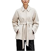 UANEO Coat for Women Wool Blend Short Peacoat Overcoat Button Tie Belt Winter Pea Coat with Pockets (Beige-S)