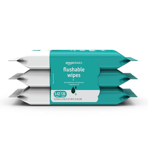 AMAZON BASICS ADULT WET WIPES FLUSHABLE FRAGRANCE FREE, 126 COUNT (3 PACKS OF 42) PACKAGING MAY VARY