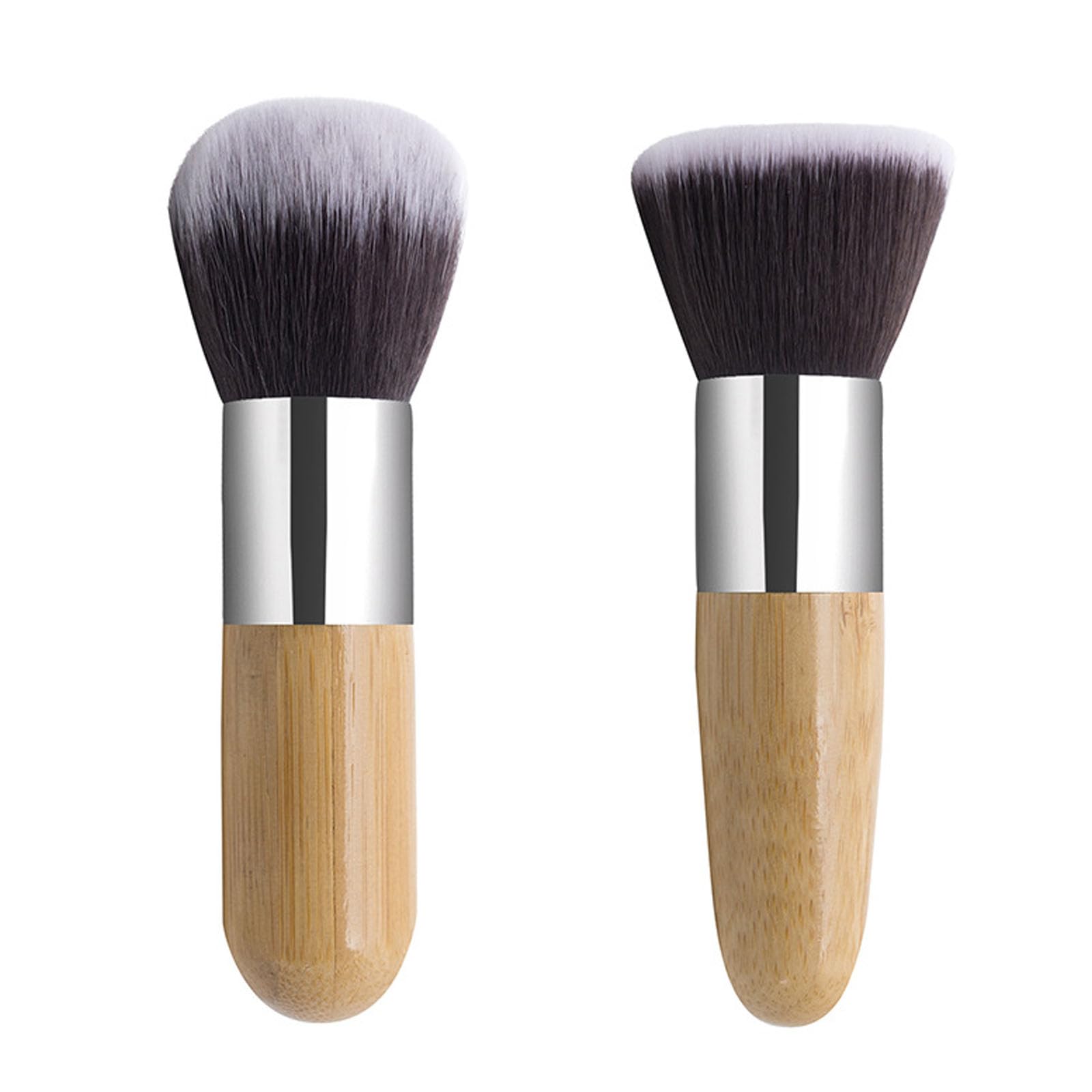 2Pcs Foundation Powder Brushes Set Portable Flat Top Face Makeup Brush Durable Mini Travel Size Makeup Brush with Bamboo Handle for Makeup Application