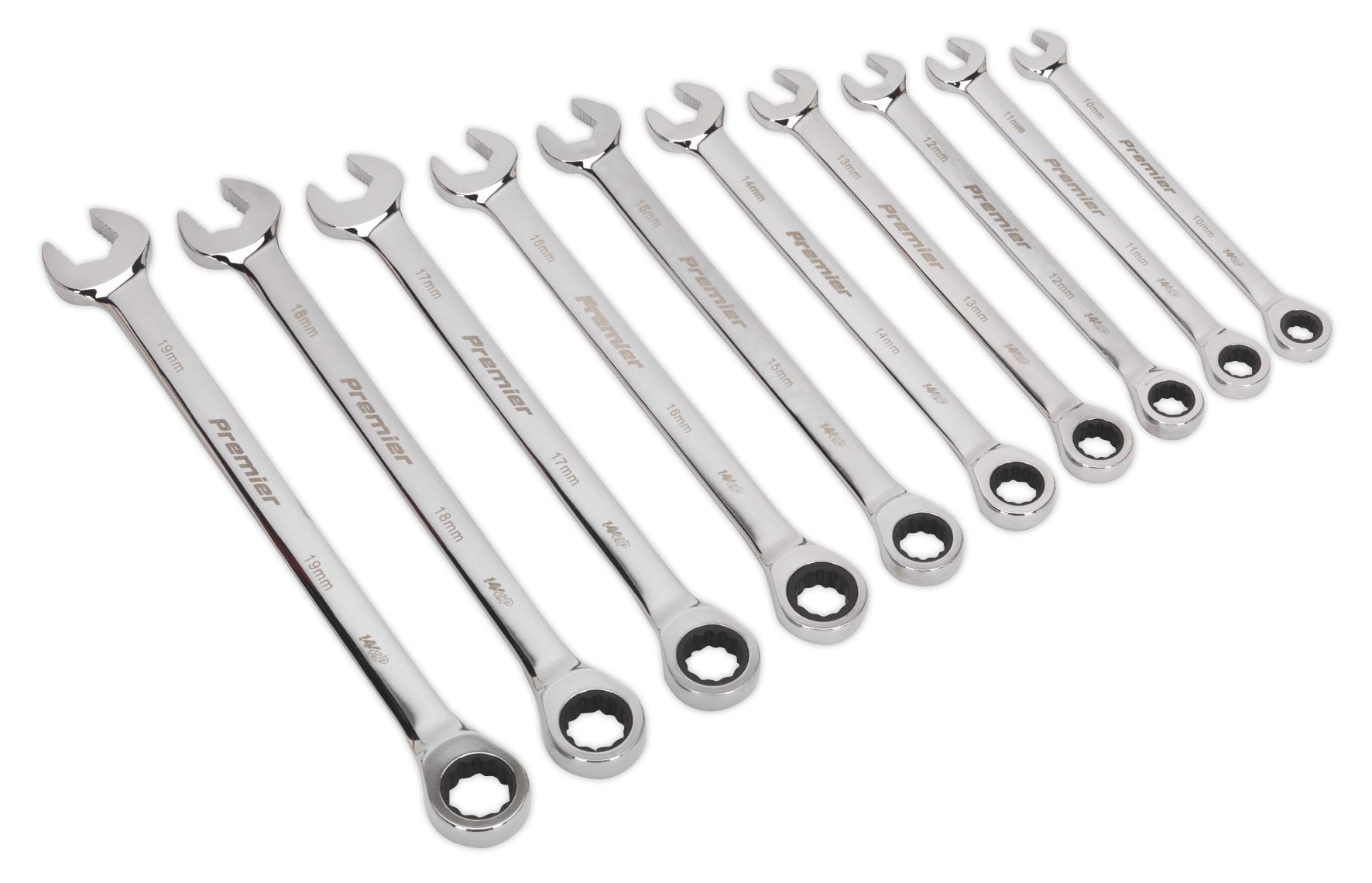 Sealey Ak63914 Combination Ratchet Spanner Set 10Pc Extra-Long Metric