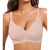 HEPOE Push Up Bras for Women, Wireless V Neck Full Coverage Bra, Seamless Supportive Sport Tshirt Everyday Bralette
