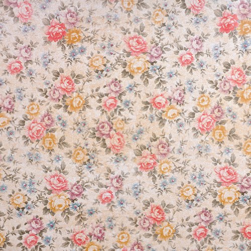 Retro Peony Floral Contact Paper Yellow Peel & Stick Shelf Liner Dresser Drawer Furniture Home