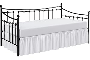Cottington Lane Daybed Skirt with Split Corners Twin Size Gather Dust Ruffle Bedskirt 14 Inch Drop, Premium Hotel Quality Brushed Microfiber, Classic Platform Fit, White