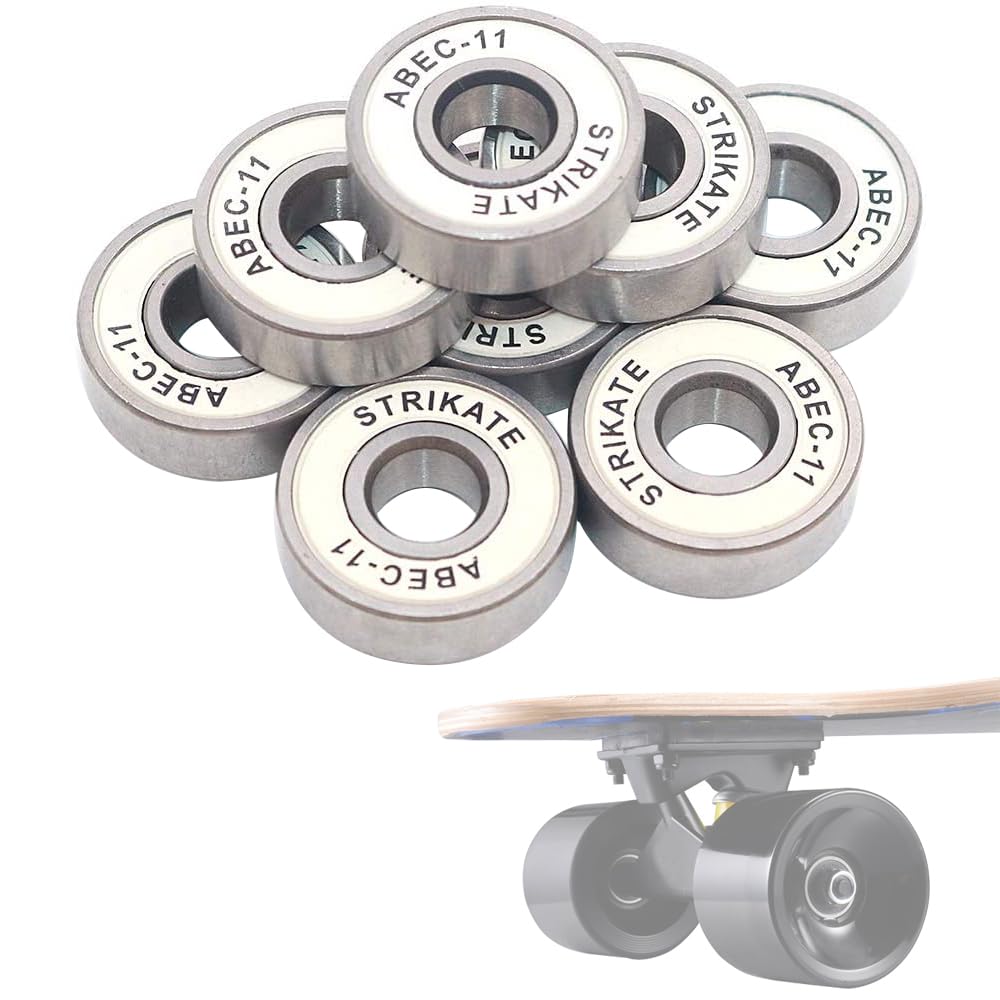 POFET 8 Pack 608 ZZ Skateboard Bearings Longboard Roller Skate Bearings 608 Ball bearings, Double Shielded, Silver