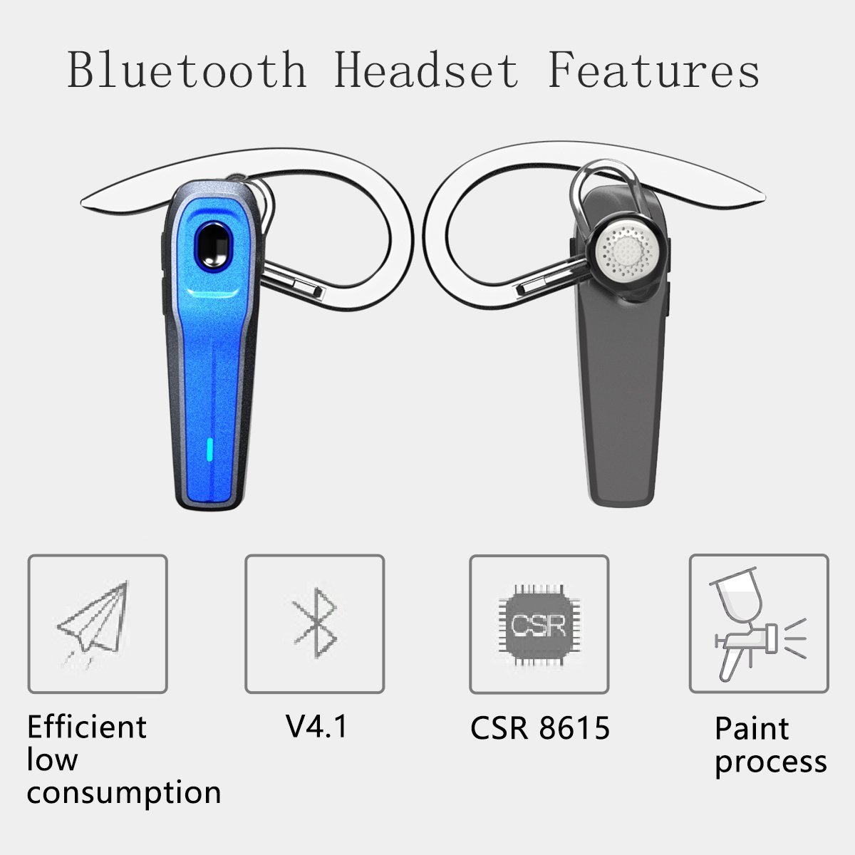 Bluetooth Headset, [New Version] V4.1 Drahtlos Kopfhörer Bluetooth Ohrhörer mit Mikrofon, Rauschunterdrückung Chat und Hände frei Funkkopfhörer für LKW-Fahrer, Wireless Headphone für iPhone Android Handys Hörmuschel