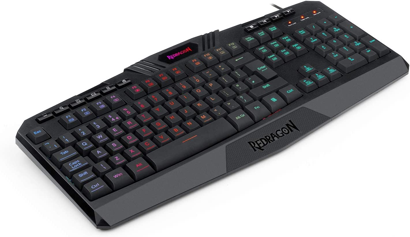 Redragon K503 Gaming Keyboard, RGB LED Backlit Wired, Multimedia Keys, Silent Membrane Keyboard with Wrist Rest for Windows PC Games (UK QWERTY)