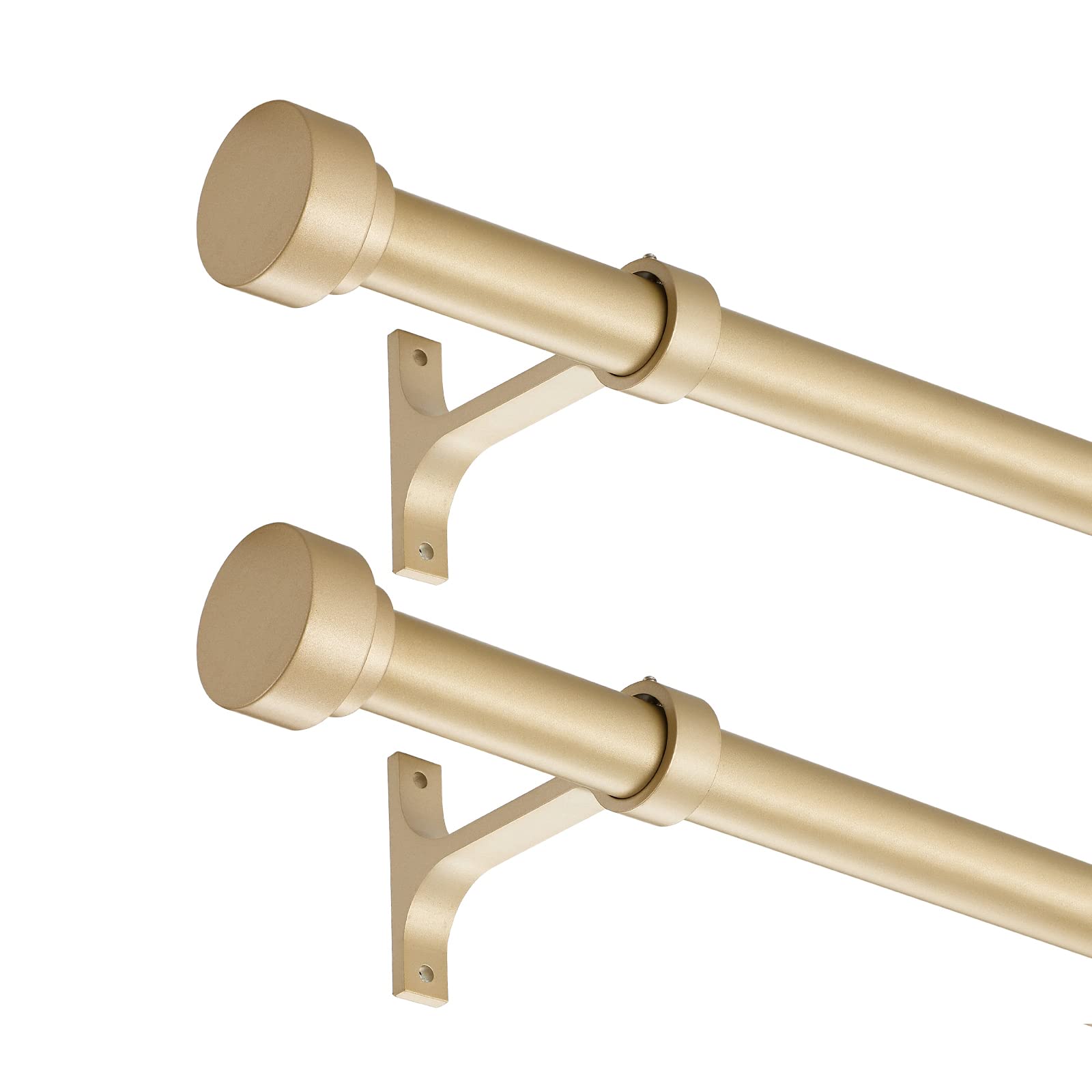 Photo 1 of 2 Pack Heavy Duty 1 Inch Diameter Single Curtain Rods 36-72” Adjustable Window Curtain Rod with Aluminum Alloy Cylindrical Cap Finials, Wall Mount and Ceiling Mount, Light Gold
