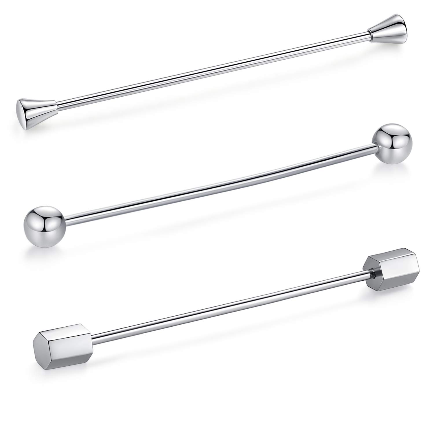 HONEY BEAR Tie Collar Bar Pins 3pcs Set Brooches for Shirts,Stainless Steel for Business Wedding Gift,Silver,65mm (Mix C without box Silver)