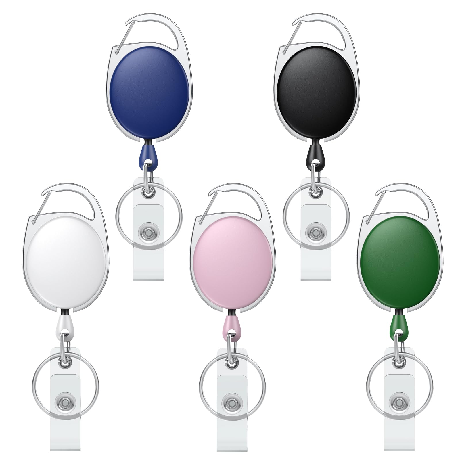 Photo 1 of Uniclife 5 Pack Retractable Badge Reel for Badge Holder Heavy Duty Retractable Keychain Strong Colorful ABS Casing with Stainless Steel Spring Coil 24 Inch Nylon Rope Carabiner and Key Ring, 5 Colors