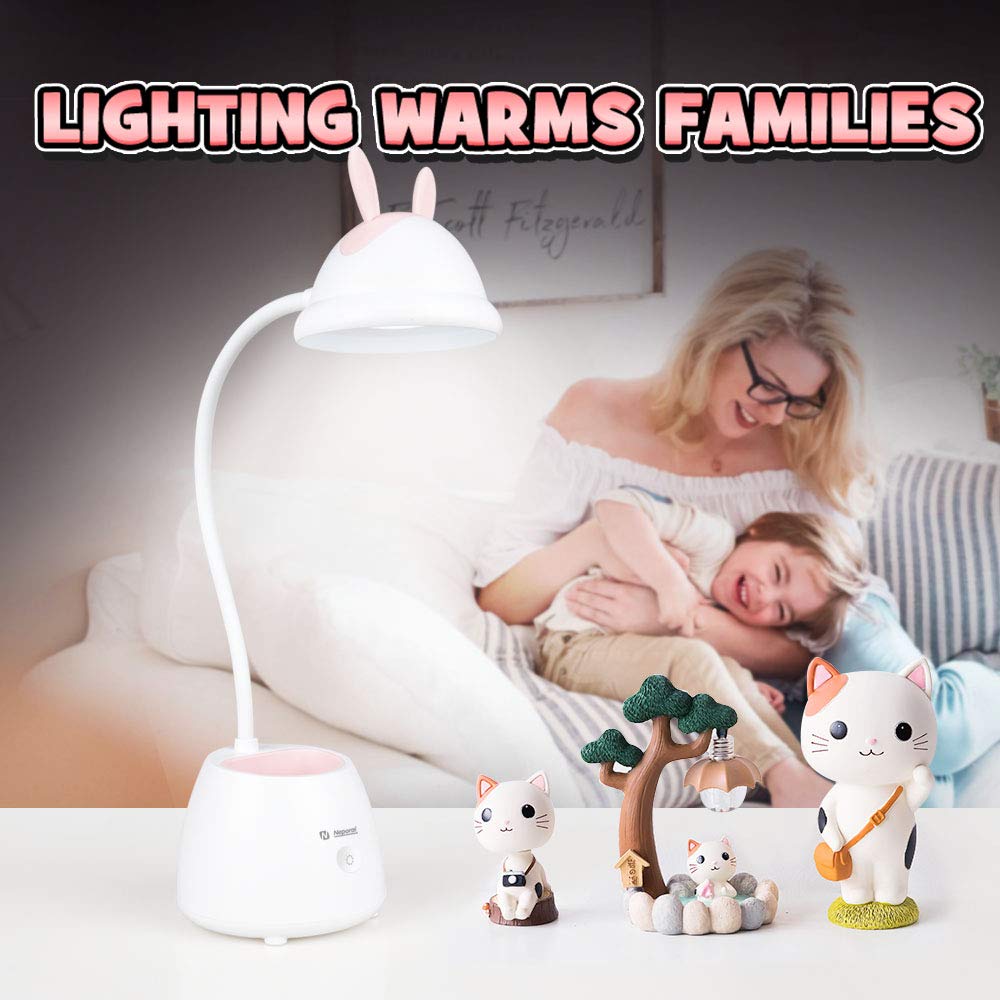 Neporal Led-Desk-Lamp-for-Kids-with-USB-Charging-Port 3 Brightness Adjustable Eye Caring Table Lamps Touch Control with Adjustable Gooseneck Wireless Study Lamp with Pen Holder for Kids Bedroom