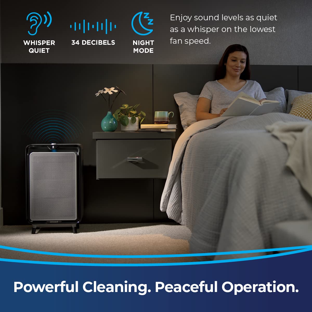 BISSELL air220 Smart Air Purifier with High Efficiency and Carbon Filters for Large Room and Home, Quiet Bedroom Air Cleaner for Allergies, Pets, Dust, Dander, Pollen, Smoke, Odors, Auto Mode, 2609A