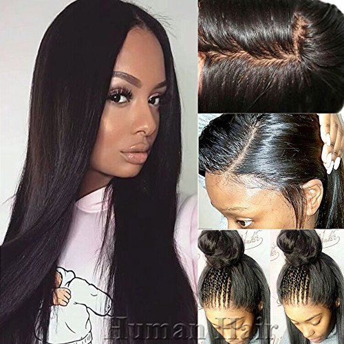 S-noilite Glueless Silk Top Full Lace Wigs 100% Brazilian Human Hair Silk Base Wig with Baby Hair Long Straight Natural Pre Plucked Free Part for Black Women (16 inch, 1B-Off Black)