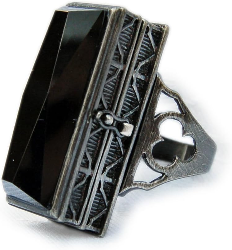 Poison Coffin ring with BLACK ONYX .Large and Heavy with extra lock. Great for small keepsakes. Most impressive!