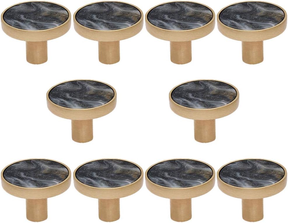 Coqlycot 10 Pack Cabinet Door Knobs 32mm Crack Marble Pattern Round Wardrobe Drawer Handle Hardware with Screw for Kitchen Bathroom Bedroom