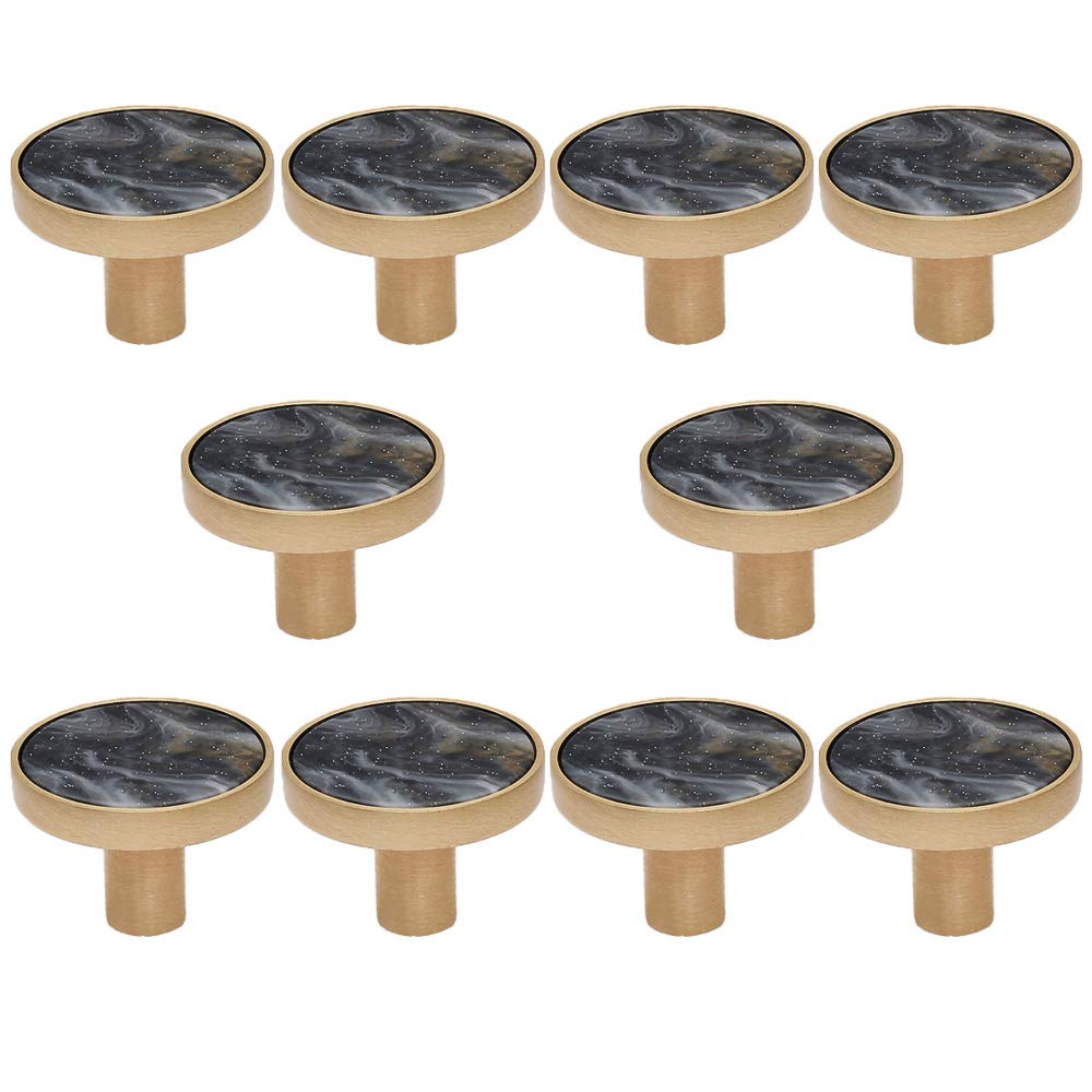 Coqlycot 10 Pack Cabinet Door Knobs 32mm Crack Marble Pattern Round Wardrobe Drawer Handle Hardware with Screw for Kitchen Bathroom Bedroom