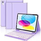 FUWANG for iPad A16 11th 10th Generation Case with Keyboard, Magnetic Detachable 7-Color Backlit Folio Cover Keyboard Case for iPad (A16) 11th 11 inch/10th Gen 10.9 inch with Pencil Holder, Purple