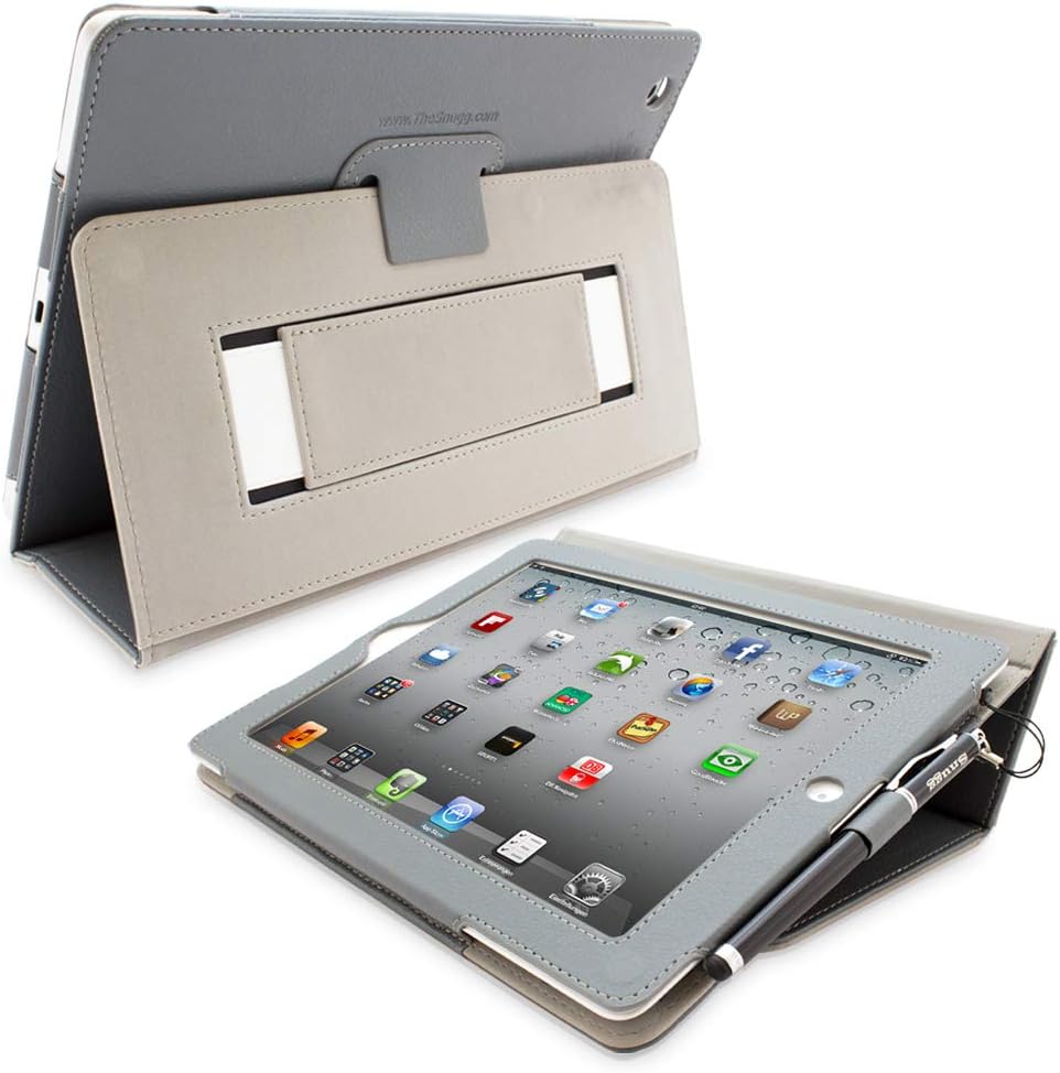 Snugg iPad 2 Case, Grey Leather Smart Case Cover Apple iPad 2 Protective Flip Stand Cover with Auto Wake/Sleep