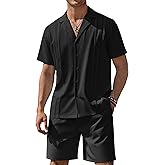 COOFANDY Mens 2 Piece Short Set Guayabera Button Down Shirt Casual Summer Beach Outfits