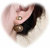W WEILIRIAN Boho Marble Jacket Earrings Gold Bead Earrings Bead Stud Earrings Two Ways Front Back Earrings Jewelry for Women and Girls Gifts