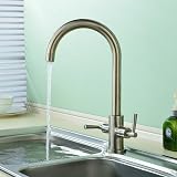 Hapilife Brushed Nickel Kitchen Tap Twin Lever Monobloc Swivel Spout view 2