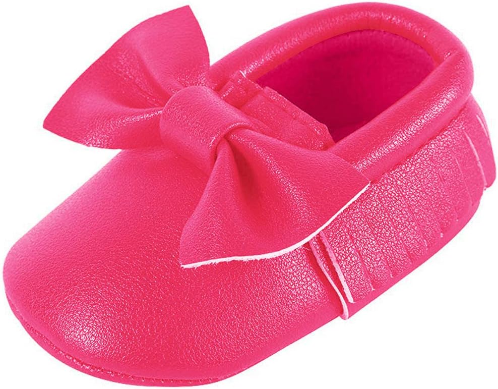 Weixinbuy Baby Boys Girls Soft Soled Tassel Bowknots Crib Shoes PU Moccasins
