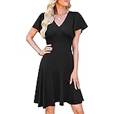 WEACZZY Casual Dresses for Women Flowy V Neck Ruffle Short Sleeves Flare Cocktail Party Dress Asymmetry Ruffle Hem