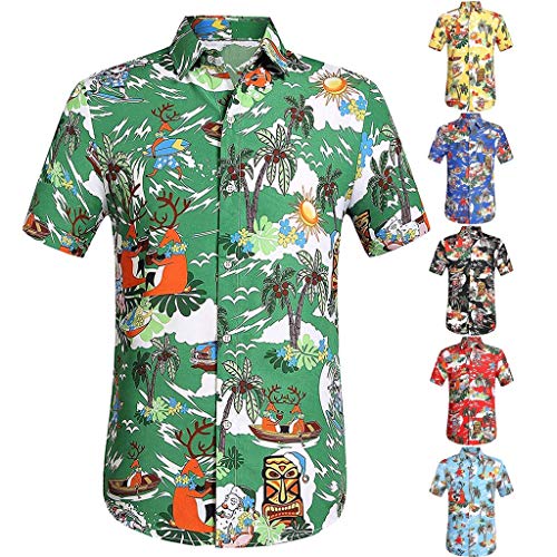 Respctful ♫♫ Mens Shirts Standard-Fit Cotton/Polyester Palm Tree PrinBeach Wear Blue