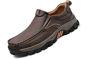 Men's Orthopedic Comfortable Casual Genuine Leather Slip On Loafers, Hand-Stitching Leather Elastic Non-Slip with Arch Suppor