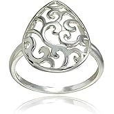 Hoops & Loops Sterling Silver High Polished Teardrop Filigree Fashion Ring