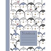 Penguin Composition Notebook: Cute Penguin themed notebook with wide ruled lines
