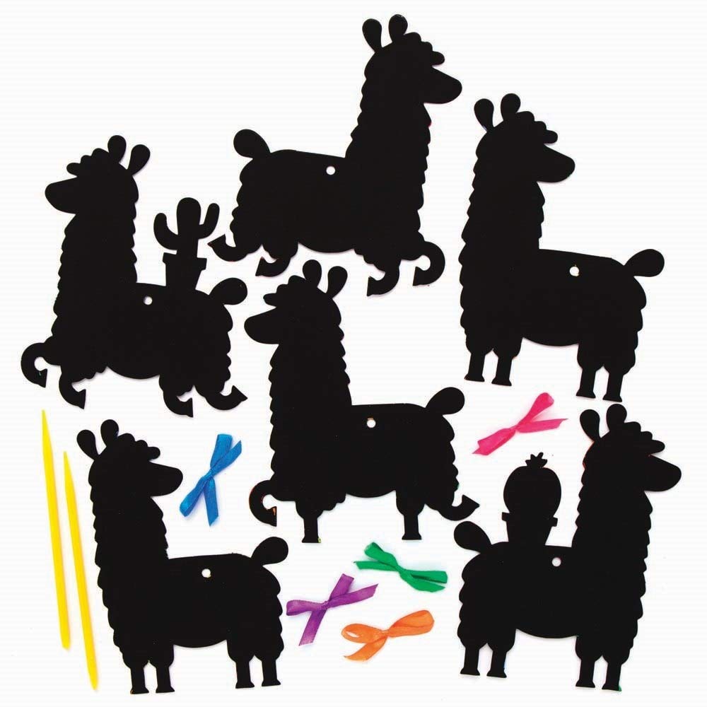Baker Ross AX725 Llama Scratch Art Decorations Pack of 10, Hanging