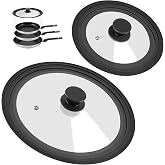 Universal Lid for Pots, Pans and Skillets - Tempered Glass Lid with Heat Resistant Silicone Rim Fits fit 7", 8" 9" &amp; 10", 11", 12" Diameter Cookware, Replacement Lid for Frying Pan &amp; Cast Iron Skillet