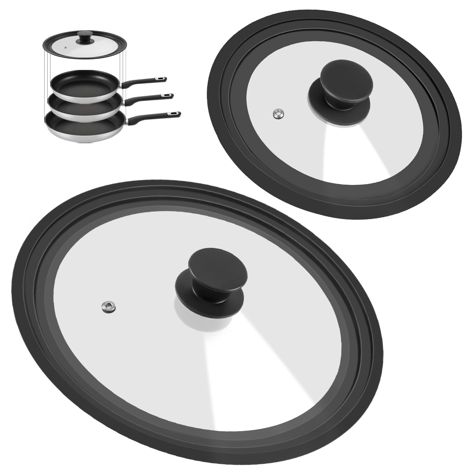 Photo 1 of Universal Lid for Pots, Pans and Skillets - Tempered Glass Lid with Heat Resistant Silicone Rim Fits fit 7", 8" 9" & 10", 11", 12" Diameter Cookware, Replacement Lid for Frying Pan & Cast Iron Skillet