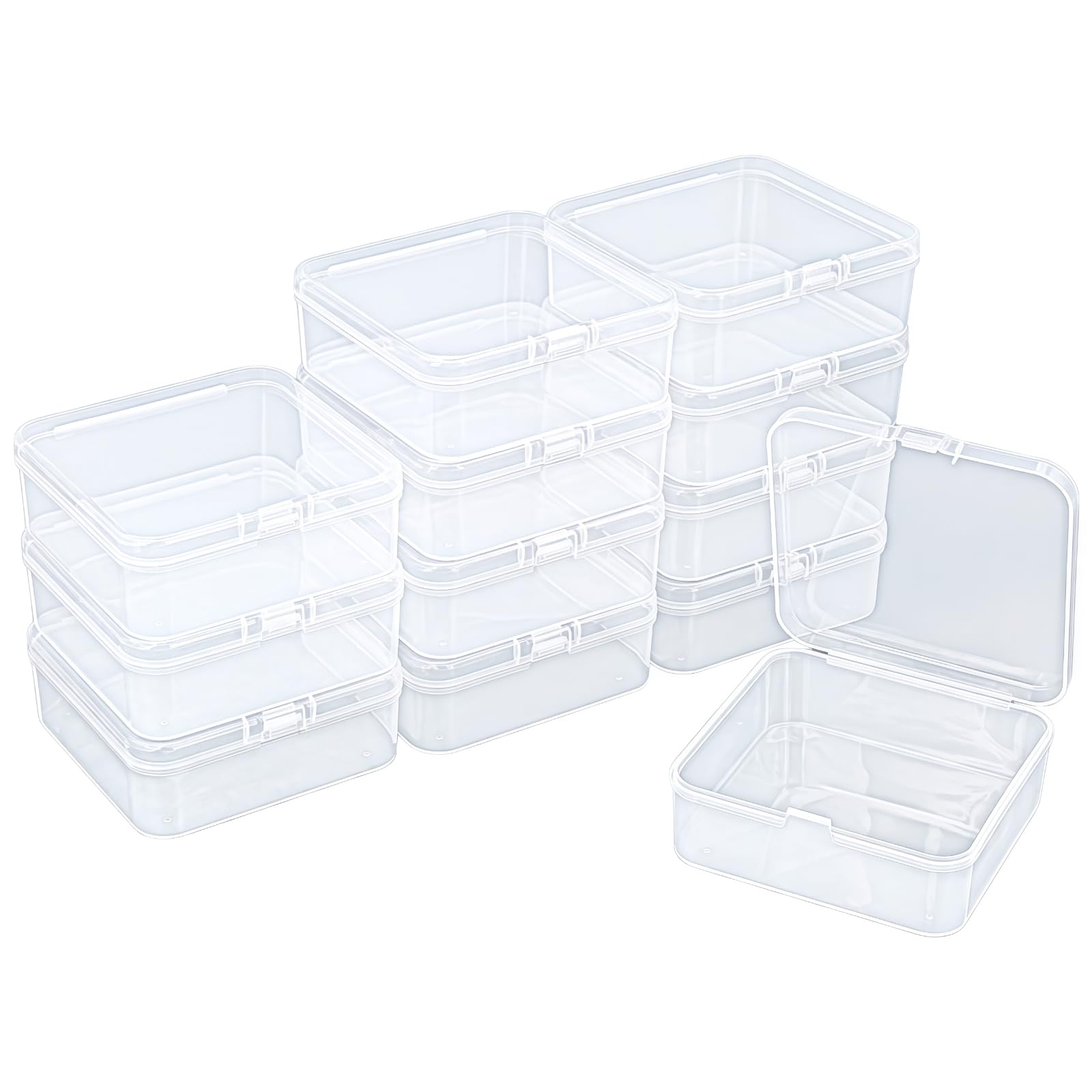 Goodma 12 Pieces Square Empty Mini Clear Plastic Organizer Storage Box Containers with Hinged Lids for Small Items and Other Craft Projects (85 x 85 x 35 mm) — image 1