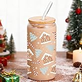 Lamyba Christmas Stocking Stuffers for Teen Girls, Christmas Gifts for Women - 16oz Cute Christmas Tree/Gingerbread House Cup, Christmas Glass Cups with Lid & Straw, christmas Themed Drinkin Can