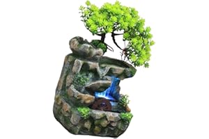Ipetboom Mini Indoor Table Fountain Waterfall Desktop Zen Relaxation Decoration with US Plug, Small Rockery