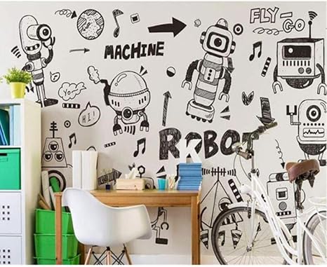 Amazon Co Jp 3d壁紙壁紙ロールパーソナリティ 落書きロボット黒白線壁の壁画 子供部屋用壁紙8 Cm W X 146 Cm H Diy 工具 ガーデン