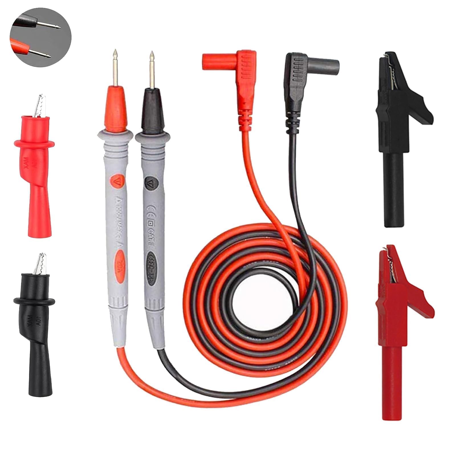 Multimeter Test Leads Kit，Banana Plug Cable Test Probe with 4PCS Replacable Precision Sharp Probes Alligator Crocodile Clips for Multimeter Electrical Testing