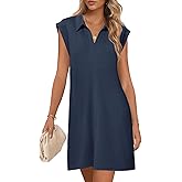 MEROKEETY Women's 2026 Summer Short Sleeve Mini Dress Casual Collared V Neck Loose T Shirt Dresses