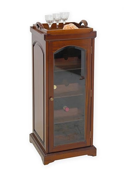 Antike Fundgrube Weinregal Flaschenregal Minibar Massivholz mit Tablett Nussbaum-Farbton (3779)