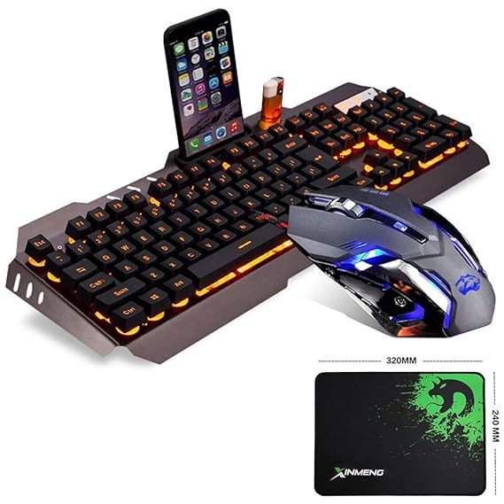 UrChoiceLtd Technologie Tastatur Maus Orange Gelb LED Hintergrundbeleuchtung Usb Spiel Tastatur Mit einem Telefon Stand + 200