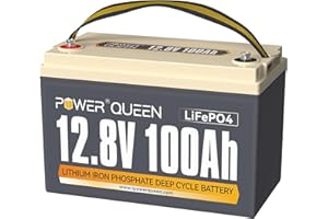 Power Queen 12V 100Ah LiFePO4 Battery Group 31 Lithium Deep Cycles Battery, Built-in 100A BMS, Up to 15000 Deep Cycles, Perfect for RV, Marine, Off-Grid Cabin (12V 100Ah Basic)