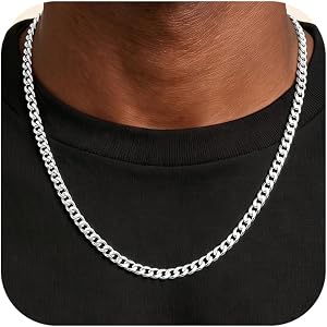 Lnnyn Silver Chain for Men 3.5mm/5mm/7mm Sterling Silver Over Cuban Chain | Diamond Cut Cuban Link Chain Sterling Silver Chai