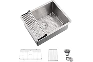 24 Inch Undermount Laundry Sink-Hovheir 24x19x12 Inch Stainless Steel Utility Sink 16 Gauge Stainless Steel Undermount Single Bowl Deep Laundry Room Sinks Outdoor with Bottom Grid