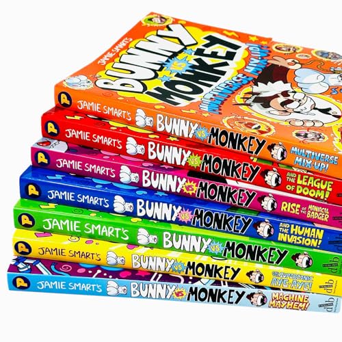 Bunny vs Monkey 7 Books Collection Set By Jamie Smart (Bunny vs Monkey, Supersonic Aye-aye, The Human Invasion, Rise of the Maniacal Badger, the League of Doom!, Multiverse Mix-up & Machine Mayhem)