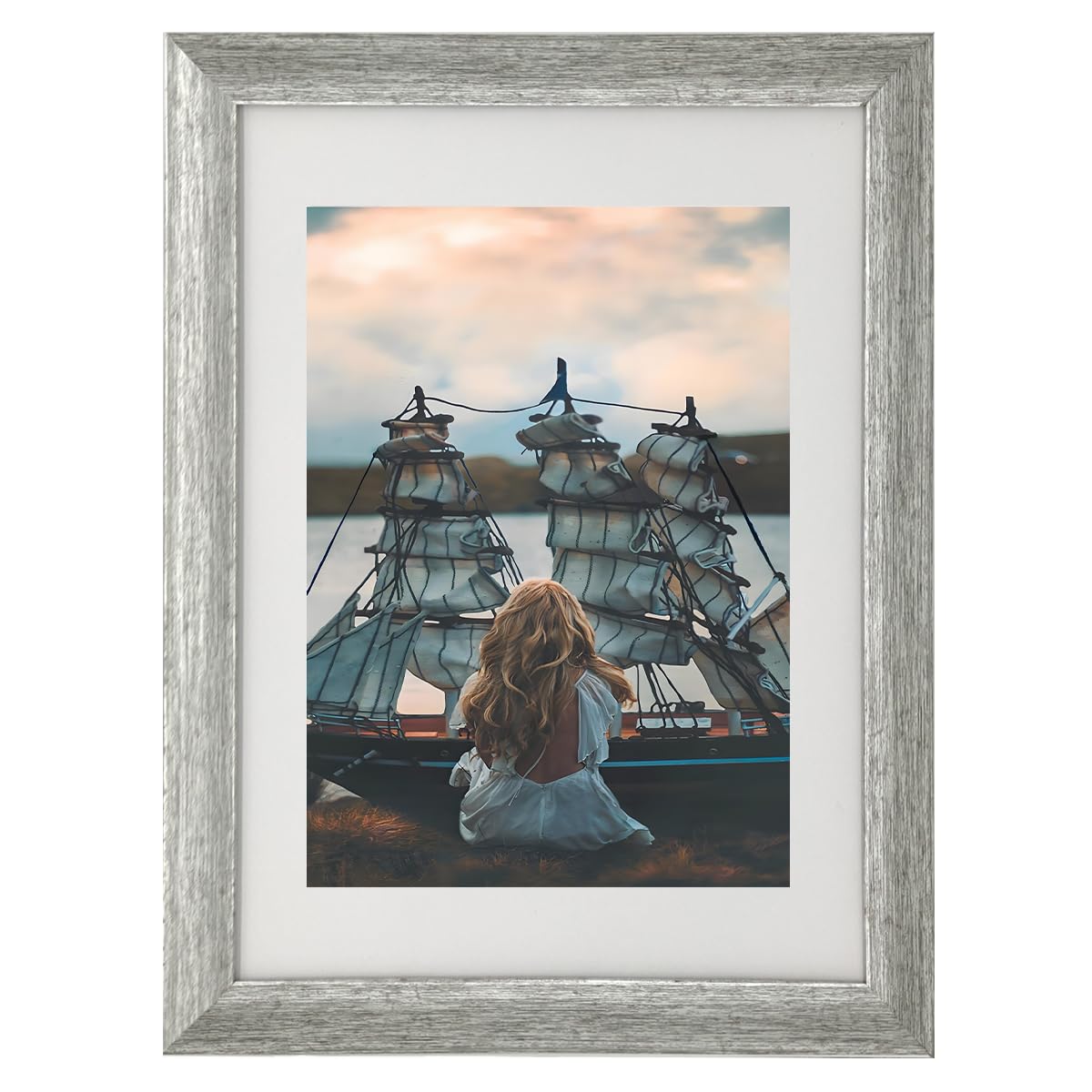 A5 Photo Frame Gallery Picture frame with A6 mat,Freestanding and Wall Mountable,Silver