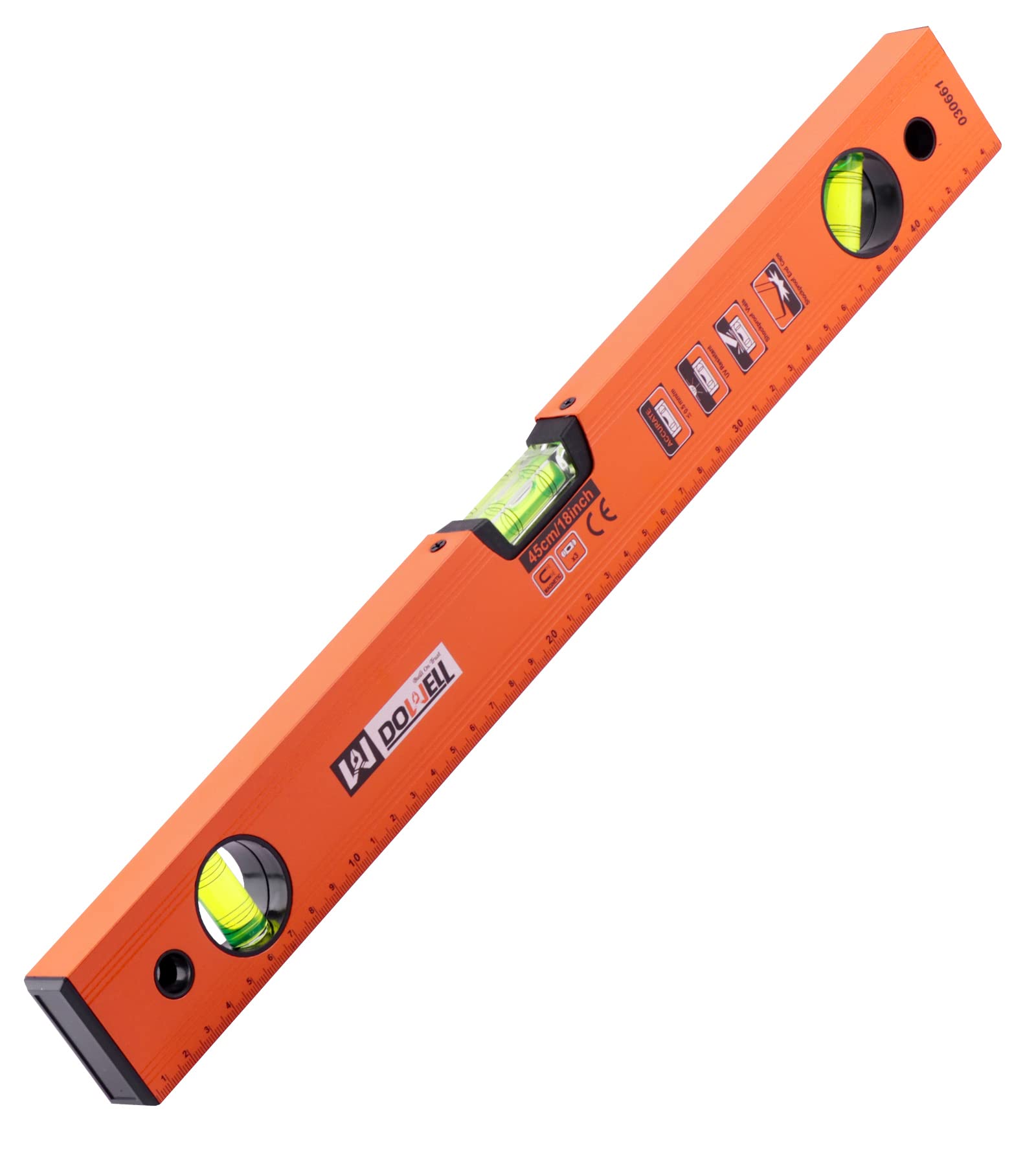 DOWELL 18 Inch Magnetic Spirit Level with Imperial scale, 3 Different Bubbles-45°/90°/180°, HY030661