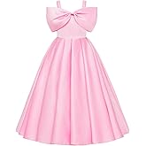 Uhnice Flower Girl Dress Elegant Off Shoulder Formal Gown with Removable Bow Ankle Length for Wedding Birthday Party
