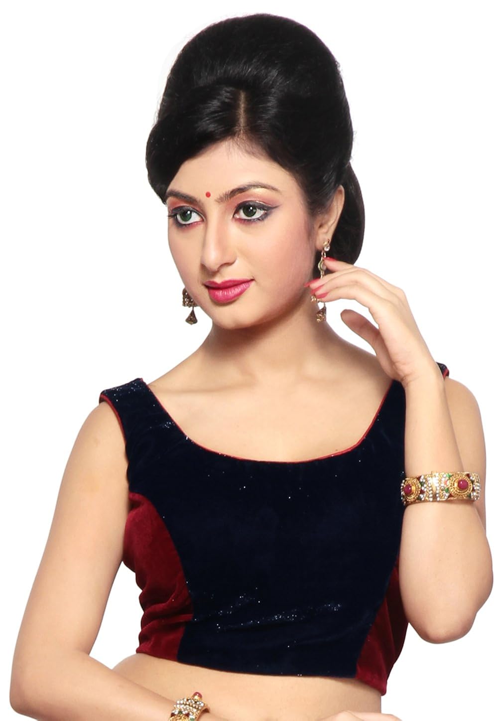 utsav fashion velvet blouse in navy blue and red